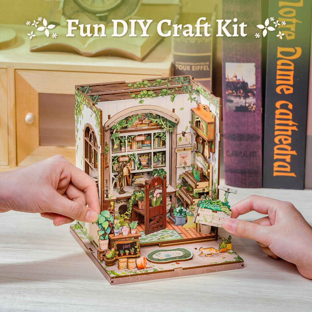 CUTEBEE Book Nook Kit - DIY Miniature House Dollhouse Kit for Adults and Teens, Booknook Tiny House Bookshelf 3D Wooden Puzzle, Gifts for Family (Green Life Bookshop)