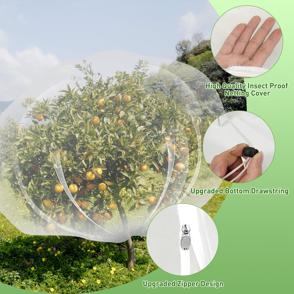 2PCS Large Fruit Tree Netting with Drawstring and Zipper, 6 x 6.6FT Blueberry Bush Netting Cover, Garden Bird Netting Plant Cover for Protect Plant Fruit Flower from Birds, Bugs, Cicadas, Insects