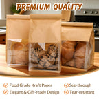 60 Pcs Bakery Bags with Window, 5.1x6.2x10.5 Inches Ties Lock Cookie Packaging Bag Resealable Paper Treat Bags for Homemade Breads, Popcorn, Candies,Treats, Snacks, Baked Goods Packaging