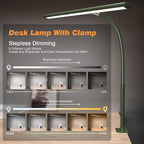 Airlonv LED Desk Lamp for Office Home, Eye-Caring Desk Light with Stepless Dimming Adjustable Flexible Gooseneck, 10W USB Adapter Desk Lamp with Clamp for Reading, Study, Workbench (Green)