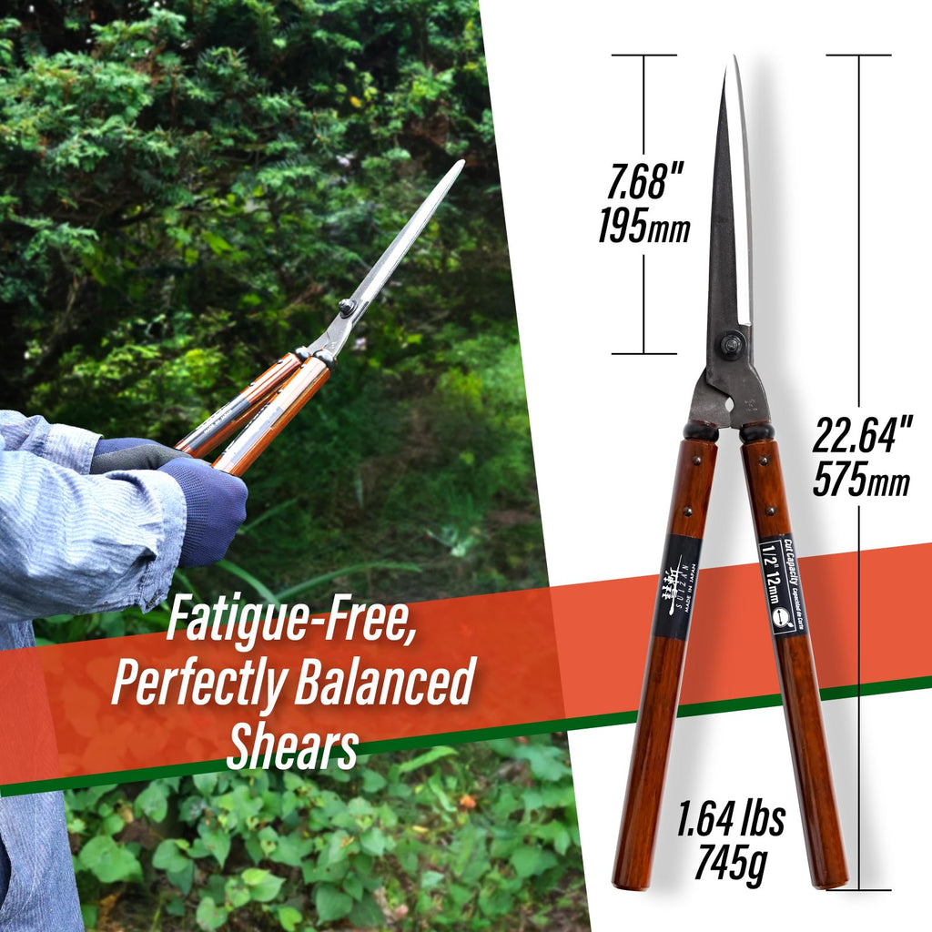 SUIZAN Hedge Shears 22.6" - Japanese Garden Clippers for Precise Trimming