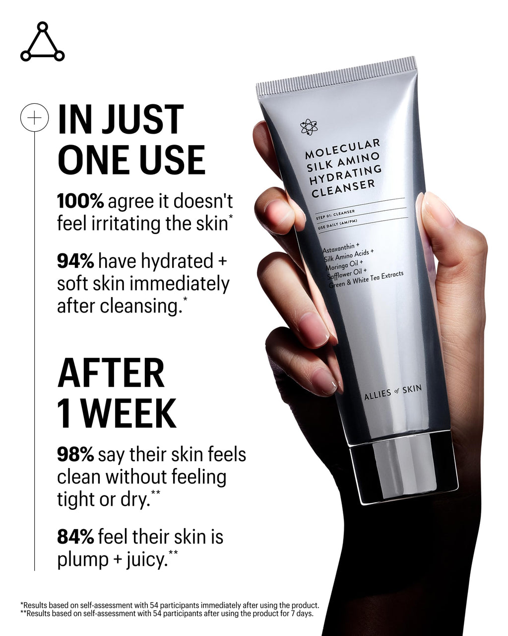 Allies of Skin Hydrating Silk Amino Face Cleanser | Gentle Daily Face Wash with Vitamin C, Astaxanthin & Moringa Oil | Moisturizing and Silky Soft for Dry and Sensitive Skin, 3.4 fl oz