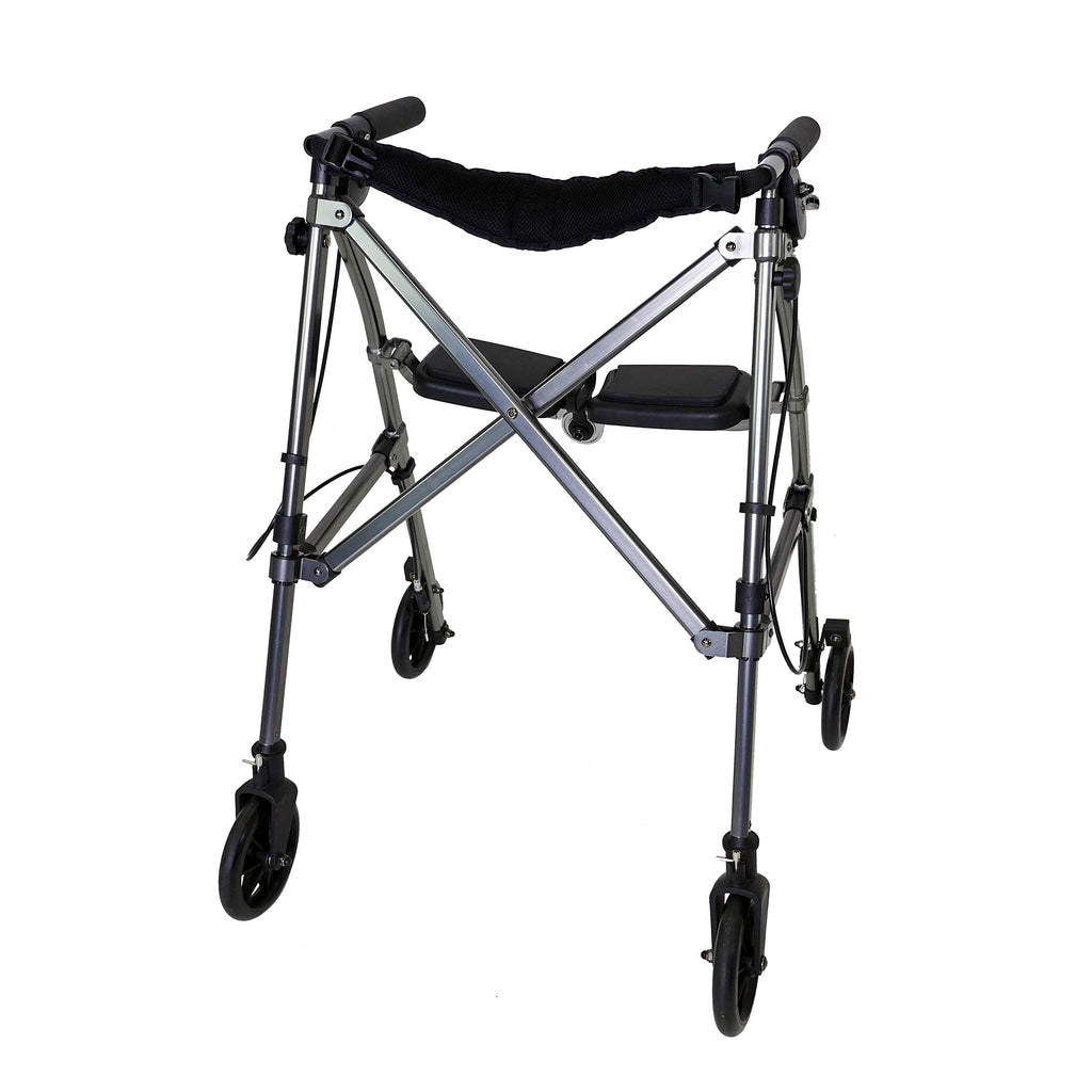 Stander Wonder Rollator, Lightweight Folding Space Saver Mobility Rolling Walker for Seniors and Adults, 6-inch Wheels, Locking Brakes, and Padded Seat with Backrest, Black Walnut