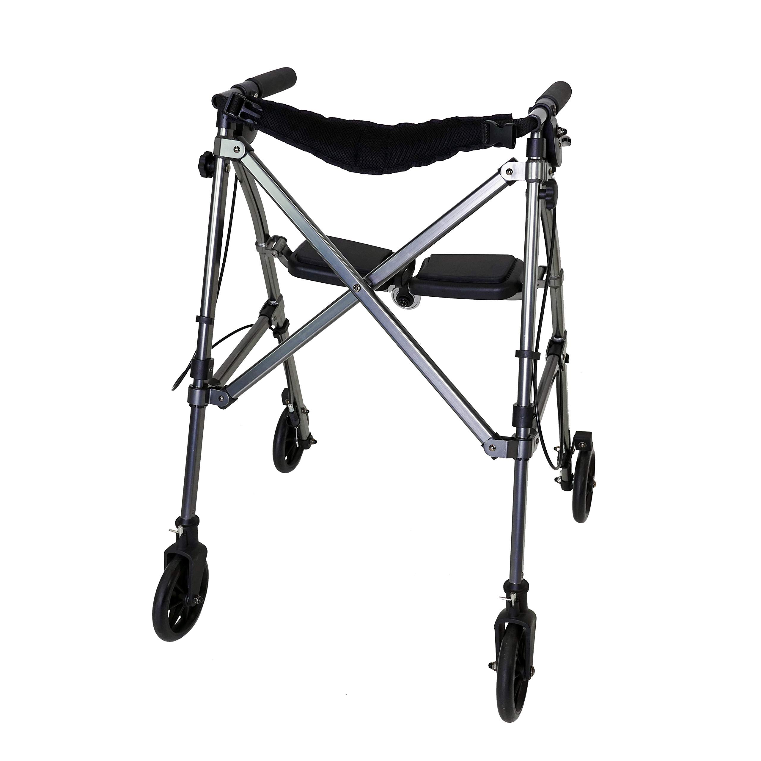 Stander Wonder Rollator, Lightweight Folding Space Saver Mobility Rolling Walker for Seniors and Adults, 6-inch Wheels, Locking Brakes, and Padded Seat with Backrest, Black Walnut