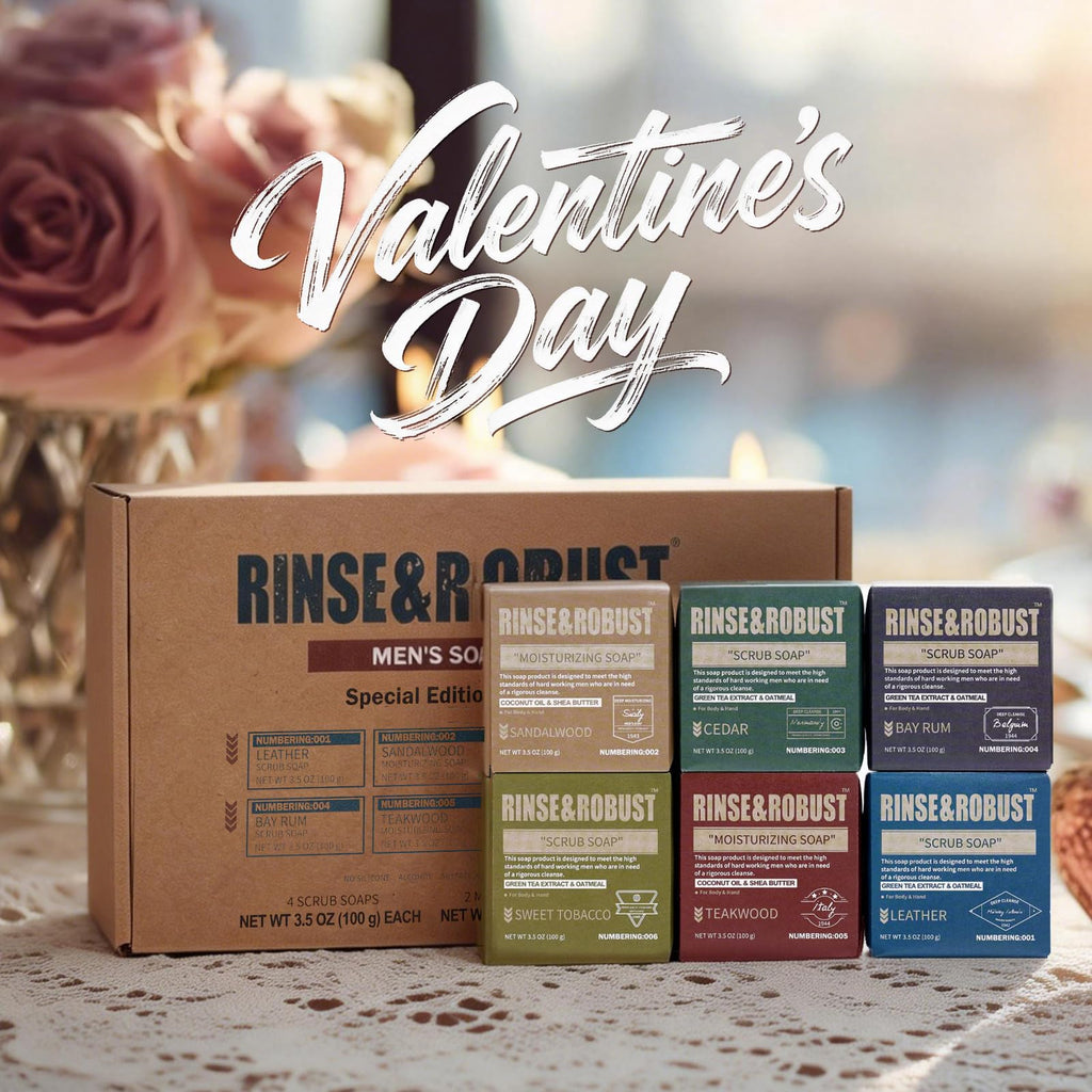 Rinse & Robust Mens Natural Bar Soap 6Pcs Handmade Cleansing Soap Bar Set Moisturizing&Exfoliating Scrub Soap Gifts for Men 6 Different Scents 3.5 oz of 6 Bars