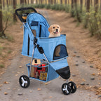 Epetlover 3 Wheels Dog Stroller Folding Pet Strolling Cart for Small Medium Cats Puppies Portable Jogger Travel Camping Puppy Carrier with Storage Basket Cup Holder, Blue