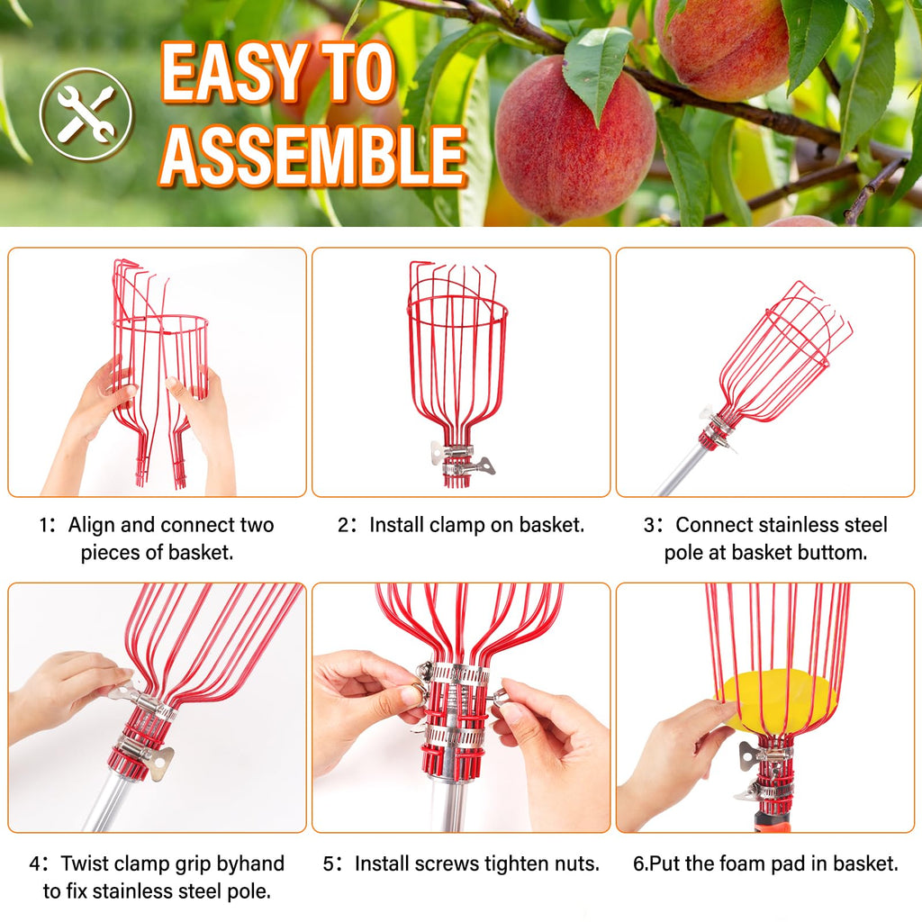 ACTREY 26FT Reach Fruit Picker Pole with Basket Telescoping,Apple Picker