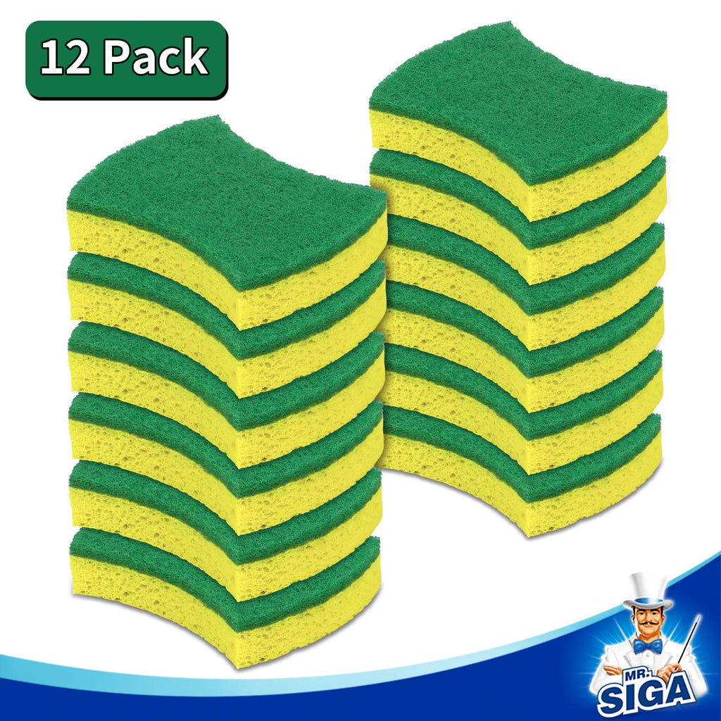MR.SIGA Multi-Use Cellulose Scrub Sponge, Dual-Sided Dishwashing Sponge for Kitchen, 12 Pack