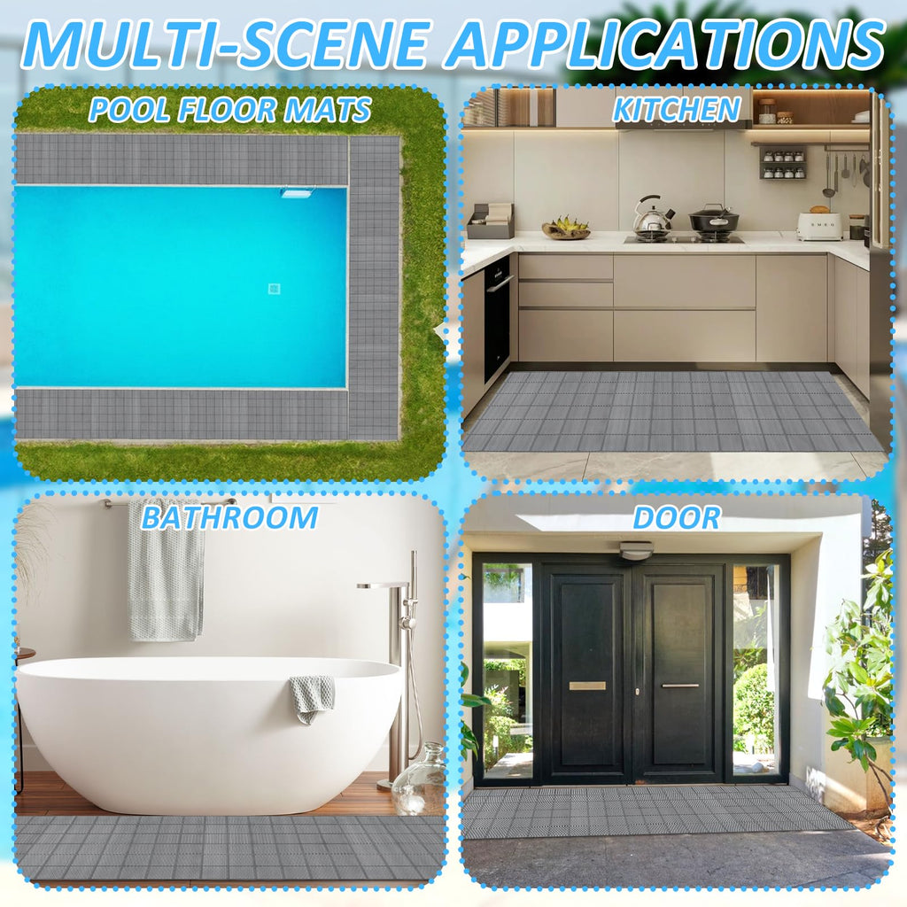 3 x 20FT Drainage Pool Flooring Mats Non Slip Swimming Pool Mat PVC Splash Matting Mesh Hollow Doormat Roll for Outdoor Indoor Garage Restaurant Sauna SPA Heavy Duty Commercial Anti Slip Floor Mats