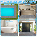 3 x 20FT Drainage Pool Flooring Mats Non Slip Swimming Pool Mat PVC Splash Matting Mesh Hollow Doormat Roll for Outdoor Indoor Garage Restaurant Sauna SPA Heavy Duty Commercial Anti Slip Floor Mats
