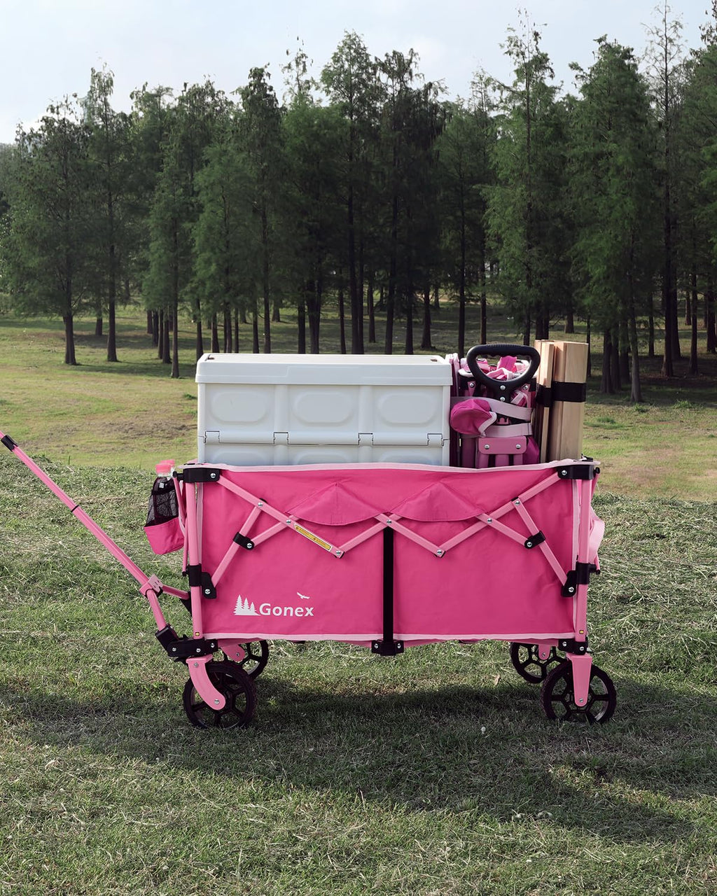 Gonex 38" L Collapsible Wagon Cart Foldable, 220L Folding Utility Cart Pink