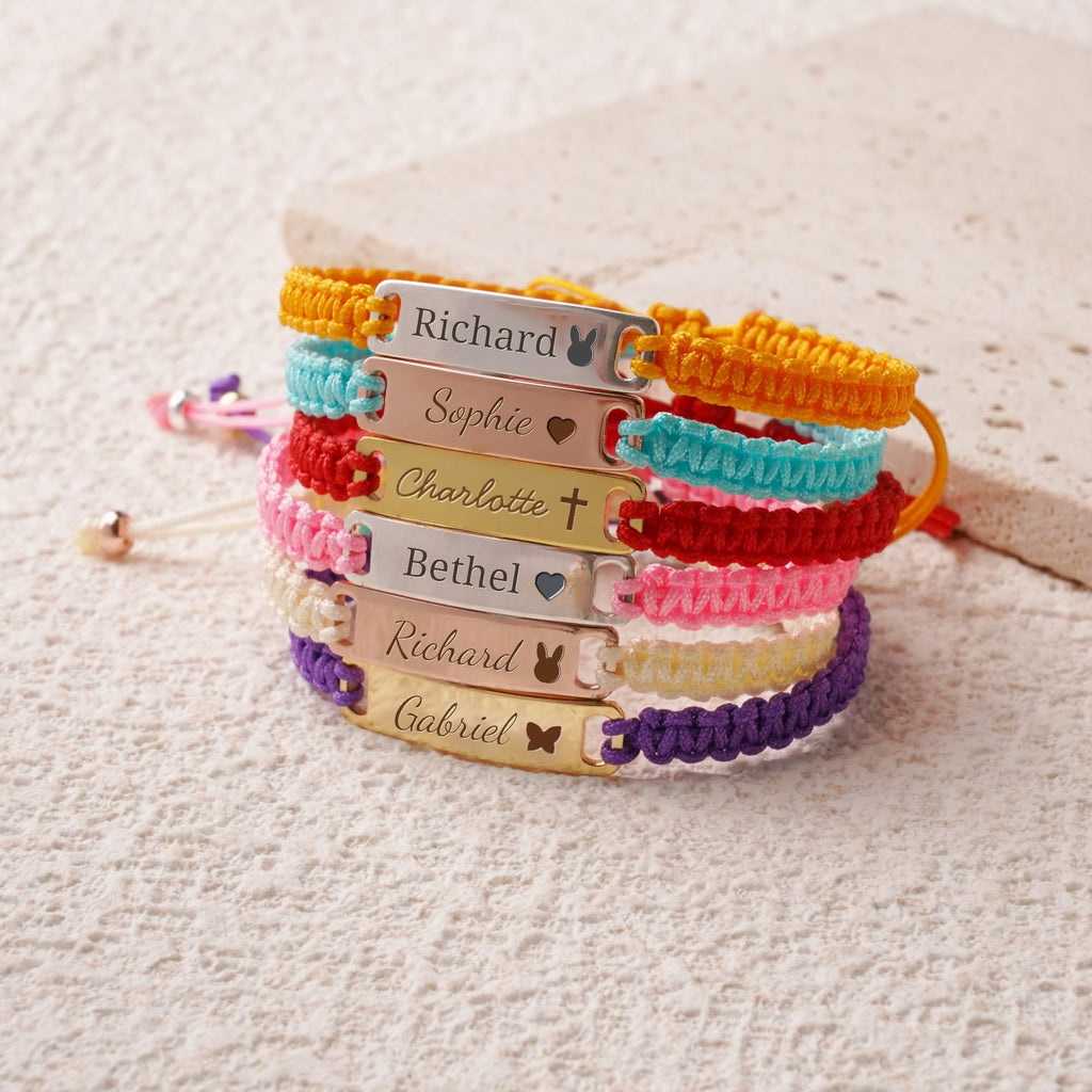 Personalized Name Bracelet, Adjustable Red Braided Cord Design