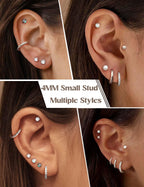 Jstyle Flat Back Earrings for Women Hypoallergenic Silver Earring Stacks