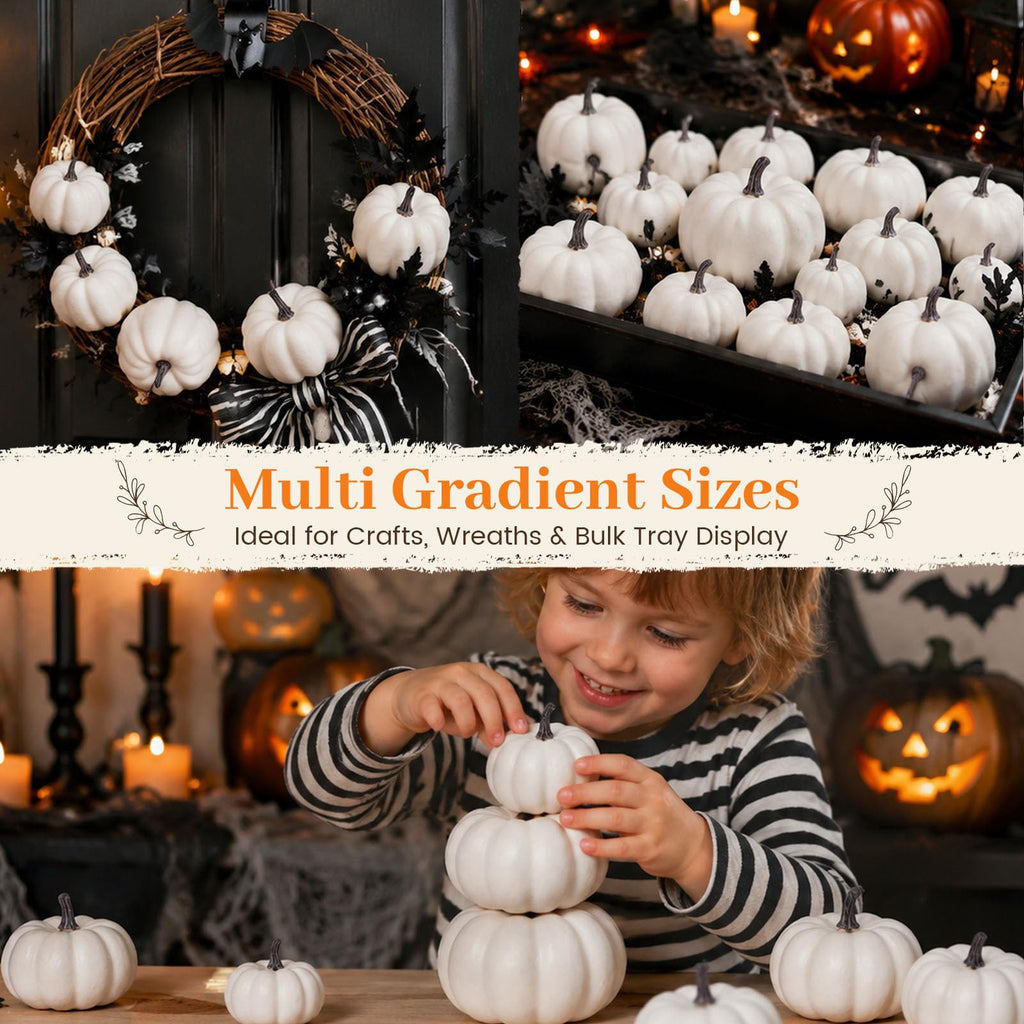 DomeStar 16 PCS White Fake Pumpkins for Decorating, Faux Pumpkins