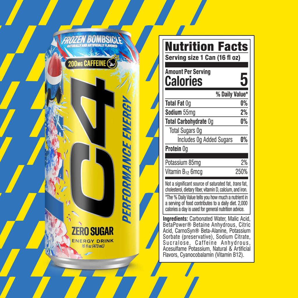 C4 Performance Energy Drink with Zero Sugar, Frozen Bombsicle, 12pk