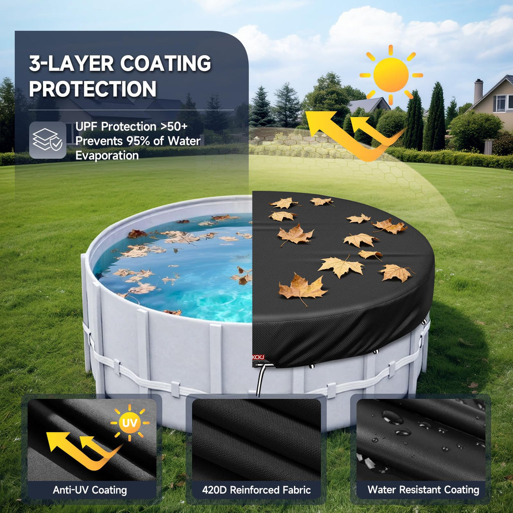 LXKCKJ 8 Ft Round Pool Cover, Solar Pool Covers for Above Ground Pools, Stock Tank Pool Covers Protector with Accessories, Round Hot Tub Cover Ideal for Waterproof and Dustproof (Black)