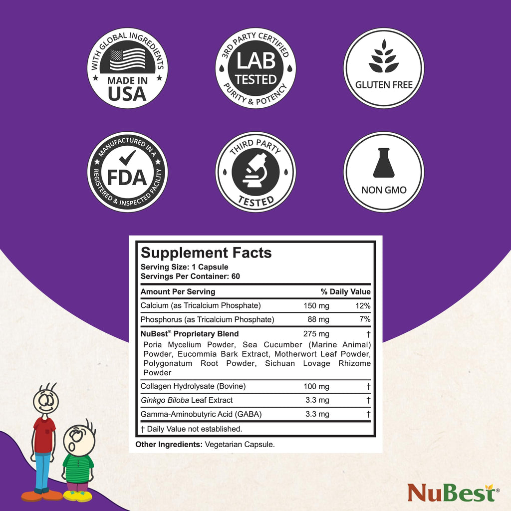 NuBest Tall | Support Bone Strength, Bone Health, Enhanced Immune and Whole Body Wellness with Calcium, Collagen, and Herbs for Ages 5+ & Teens | 60 Capsules