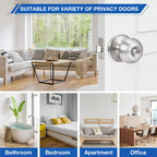 Plustool 10 Pack Brushed Nickel Door Knobs,Privacy Door Knob with Lock, Interior Doorknobs Silver, Keyless Door Locks Set for Bedrooms Bathrooms, Reversible for Left/Right Door Handle