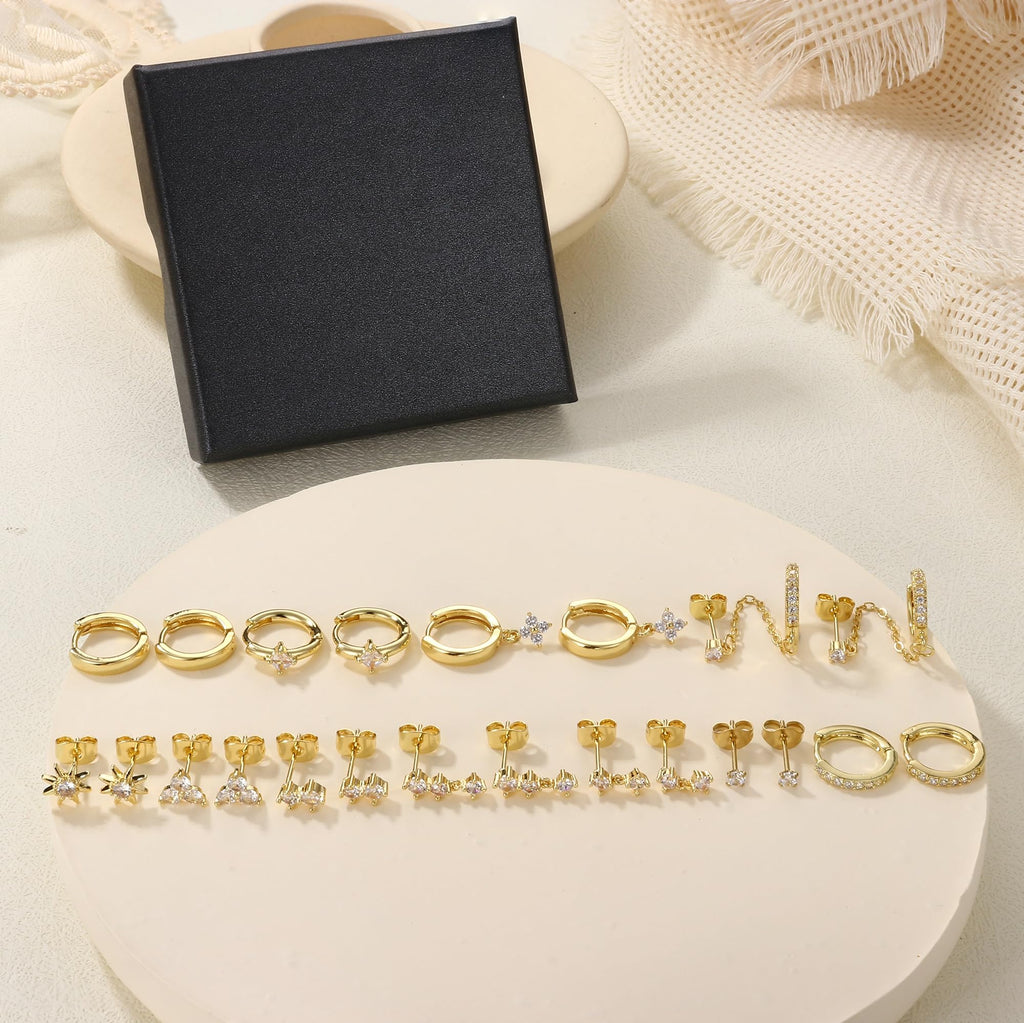 11 Pairs All CZ Hoop Earrings Stack Hypoallergenic Huggie Earring Studs