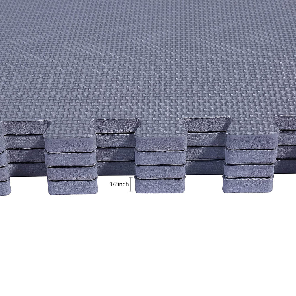 BalanceFrom Puzzle Exercise Mat 1/2' Thick, EVA Interlocking Foam Floor Tiles for Home Gym, Mat for Home Workout Equipment, Floor Padding for Kids, Gray, 24 in x 24 in x 1/2 in, 48 Sq Ft - 12 Tiles