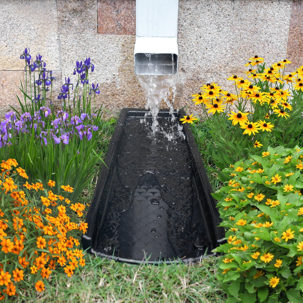 Ogutter Splash Blocks for Gutters Downspouts, 24" Downspout Extensions for Rain Water Drainage, Thickened Gutter Splash Guard with Fixing Piles(1 Pack, Black)