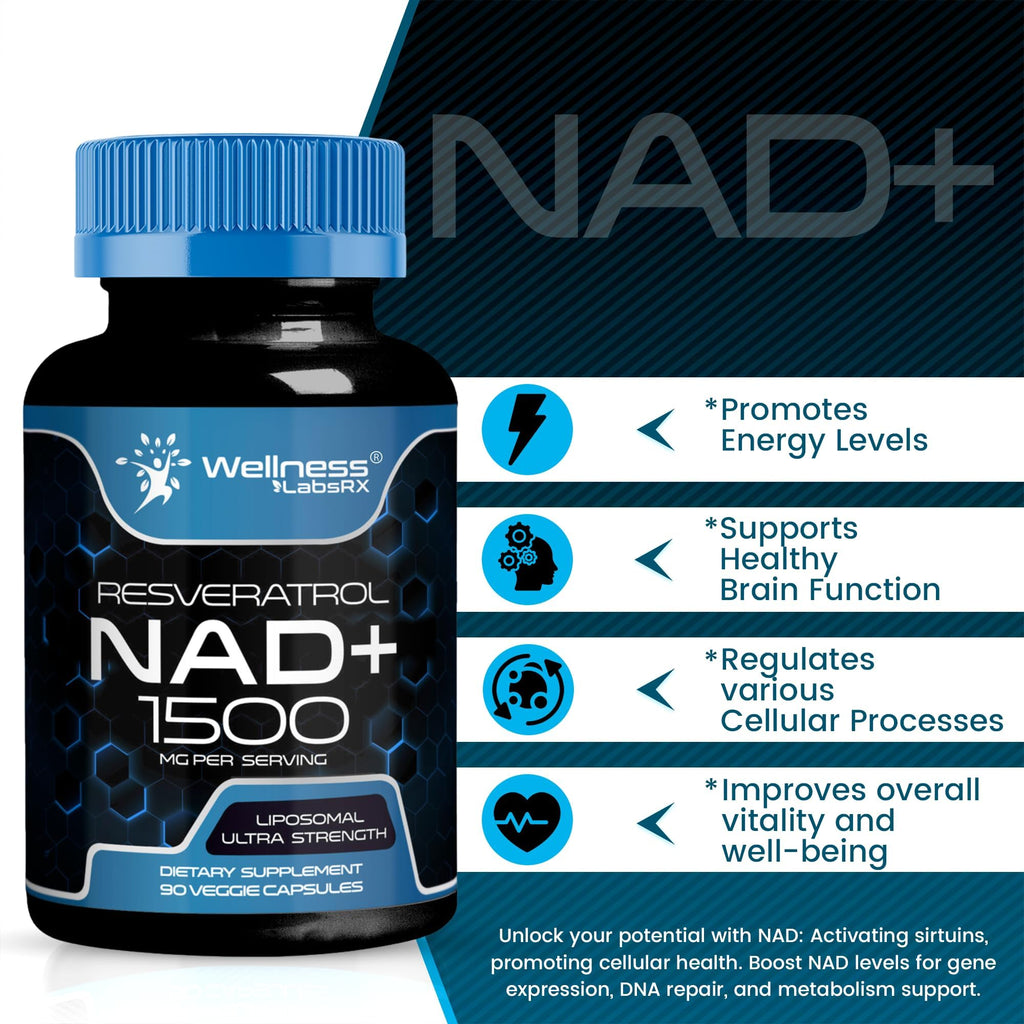 WELLNESS LABSRX Liposomal NAD Supplement, 1500mg - NAD Resveratrol Supplement for Women and Men, NAD+ Support Cellular Health, Energy & Anti Aging - 2 Pack