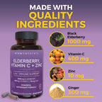 Viva Naturals Elderberry with Vitamin C and Zinc (120 Capsules) - 1000mg Sambucus Elderberry Immune Support Supplement, Black Elderberry Capsules for Adults, Elderberry Vitamins - 2 Months Supply