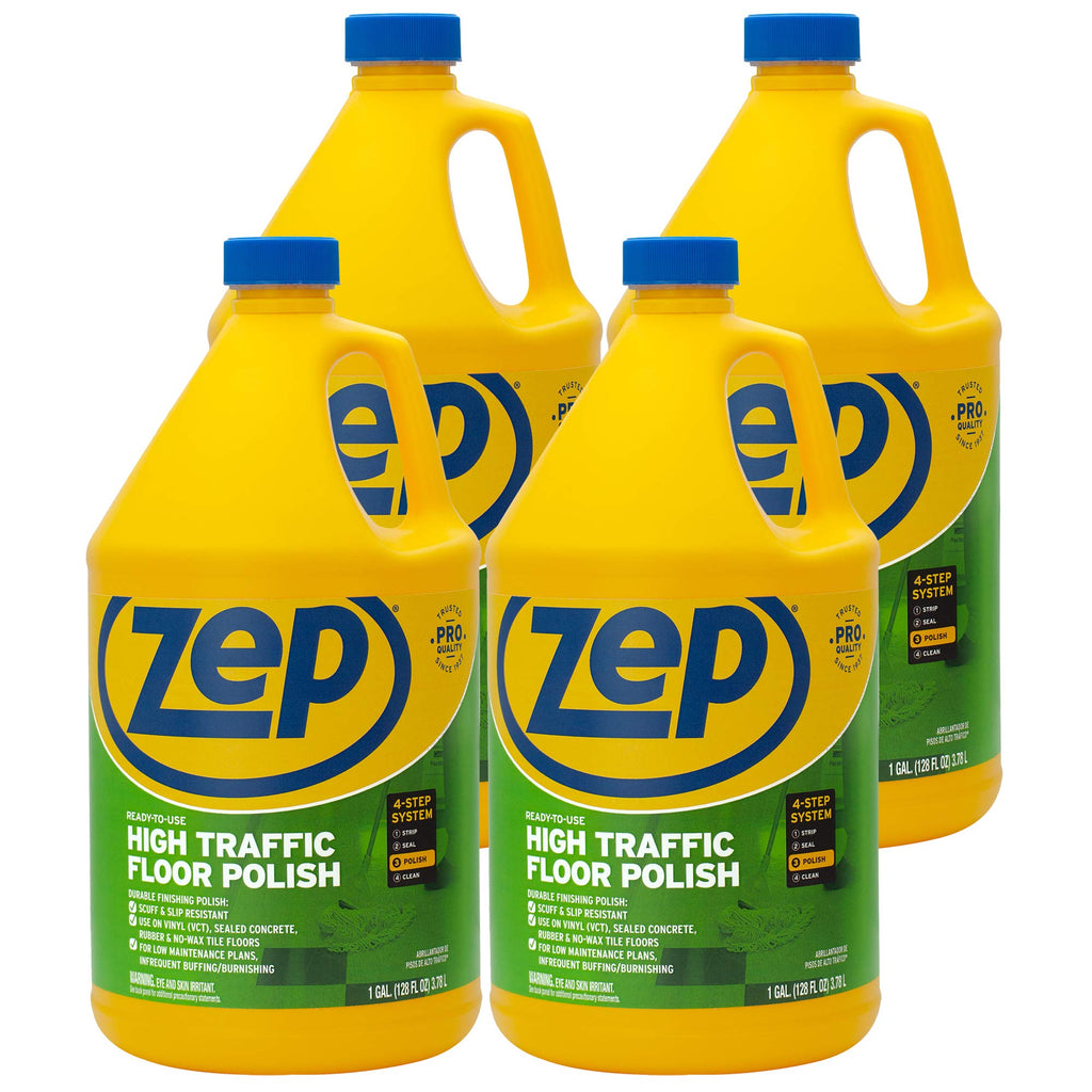 Zep Commercial High-Traffic Floor Polish, 4-1 Gallon Bottles, Professional Grade Floor Finish For a Range Of Hard Floor Surfaces (ZUHTFF128)