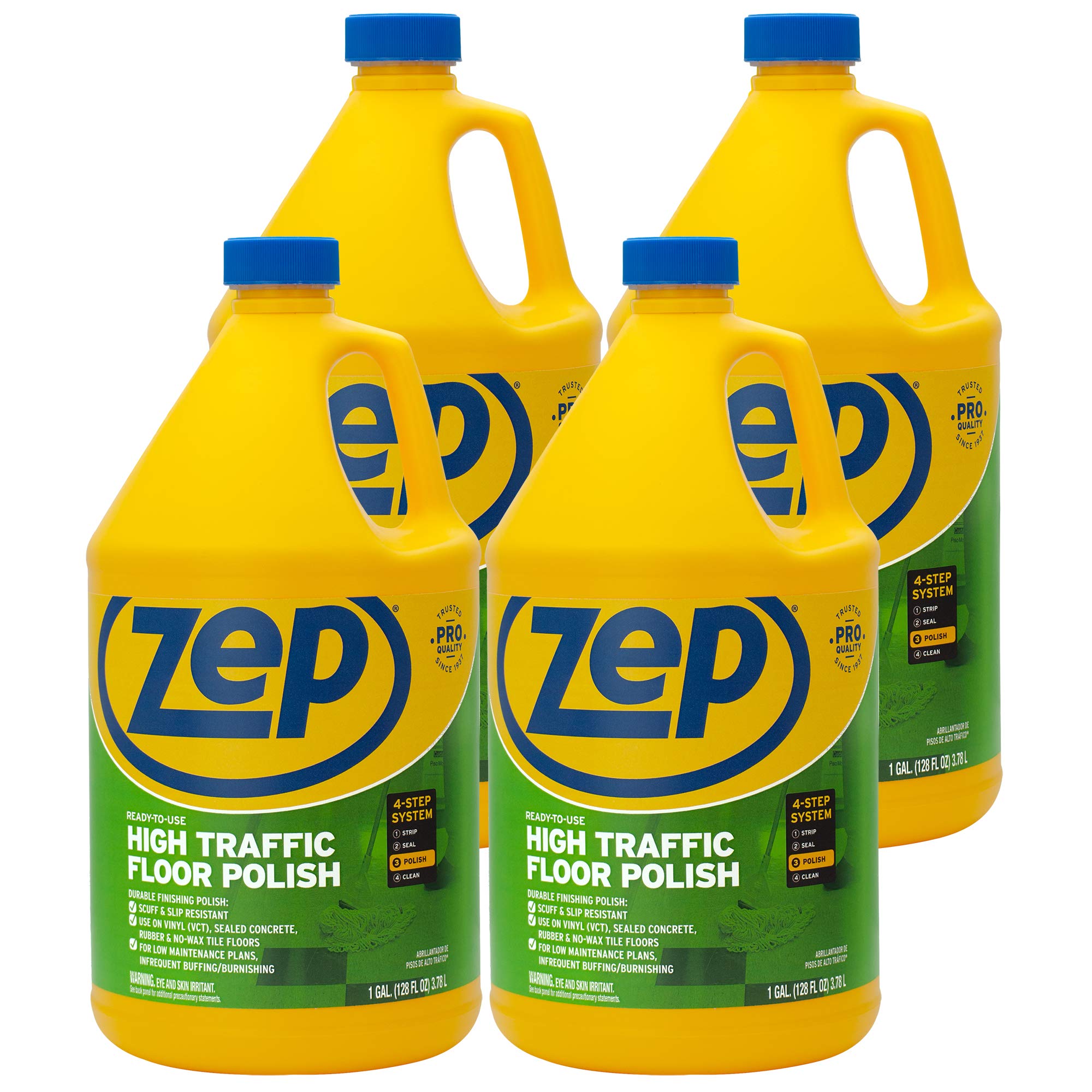 Zep Commercial High-Traffic Floor Polish, 4-1 Gallon Bottles, Professional Grade Floor Finish For a Range Of Hard Floor Surfaces (ZUHTFF128)