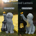 Elegondrar Solar Cat Garden Statue Outdoor Decor, Cat Sculpture with Lantern and Butterfly for Yard Lawn Patio Balcony, Christmas, Birthday Housewarming Gifts for Mom, Grandma, Women, 9.4 inch, Resin