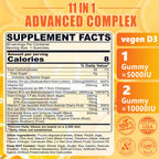 Vitamin D3 K2 Gummies 5000IU / 10,000 IU with Omega-3 250mg+K2(MK-7) 100mcg -5X Absorption Than Standard D3K2,with Vitamin C,Zinc,and 5 Organic Vegetables,Supports Bone & Teeth Strength, Immune,1 Pack