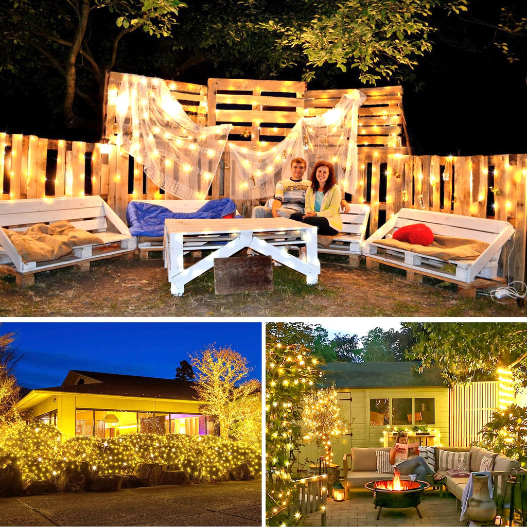 KNONEW 203FT 600LED Outdoor Fairy Lights Plug in Warm White Christmas Decor