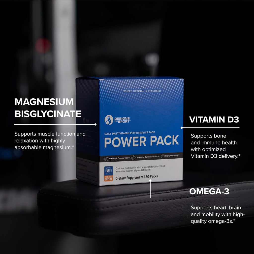 Designs for Sport Vitamin Packs - NSF Certified for Sport Power Pack with Daily Multivitamin, Fish Oil Omega-3, Magnesium Glycinate & Vitamin D3 + K - Athlete's Supplement Stack (30 Packets)