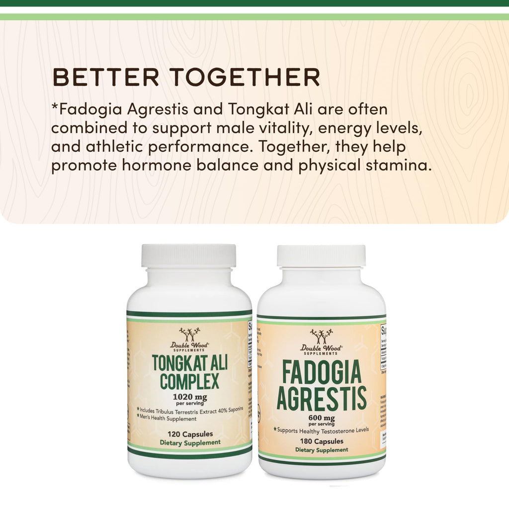 Fadogia Agrestis 600mg Per Serving (180 Capsules) Powerful Extract to Support Athletic Performance (Third Party Tested, Non-GMO, Vegan, Gluten Free) by Double Wood