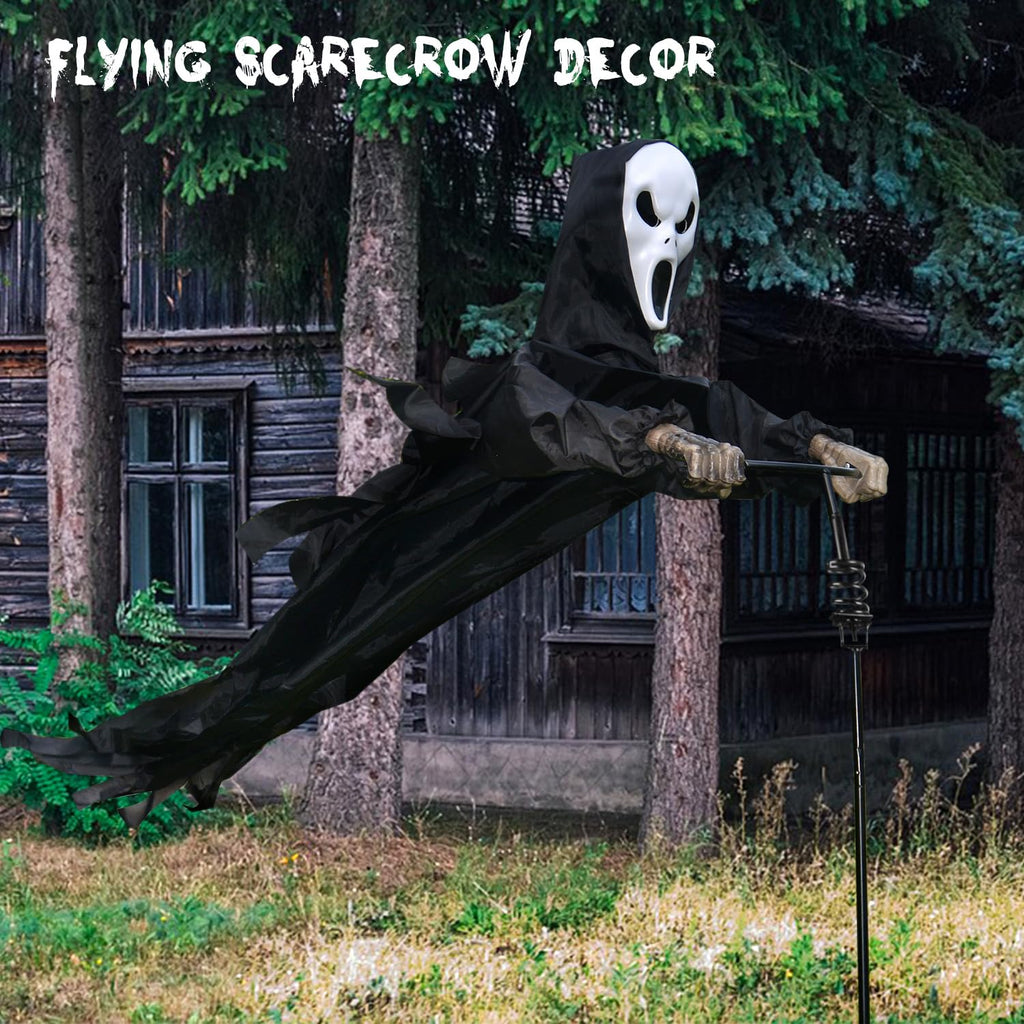 LarpGears Halloween Scarecrow Ghost Outdoor Decorations, 7.5Ft Halloween Rotatable Flying Ghost Home Decoration for Outdoor Garden, Porch, Yard