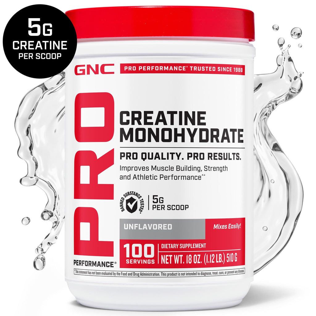GNC Pro Performance Creatine Monohydrate Powder for Women & Men, 5g Creatine Per Serving, Muscle Building, Energy Production, Endurance, Performance, 100 Servings