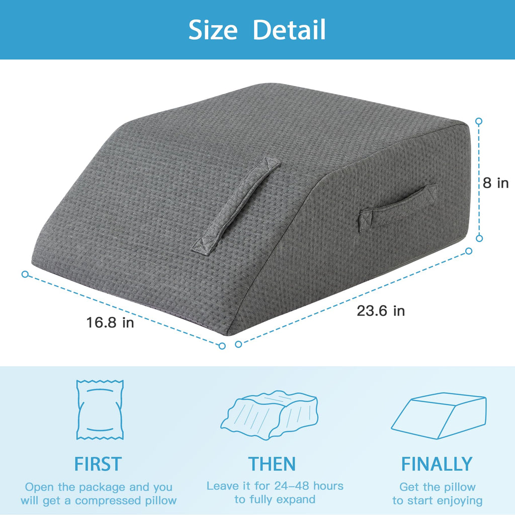 Leg Pillow Elevation Blood Circulation, Leg Wedge for Elevation for Swelling, Leg Elevating Pillow for After Surgery, Memory Foam Foot Knee Pillow for Back Sleeping 23.6×16.8×8 Inch Dark Grey