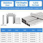 meite T50 Stainless Steel Staples Marine, 5/16 Inch Heavy Duty Staples for Staple Gun - 1512 Counts, 20 Gauge 3/8 Inch Crown T50 Upholstery Staple for Salt Water, Marine Applications