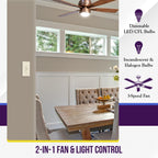 ENERLITES 3 Speed Ceiling Fan Control and LED Dimmer Light Switch, Light and Fan Combination Switch, Single Pole, 2.5A, 300W Incandescent, No Neutral Wire Required, 17001-F3-LA-F, Light Almond