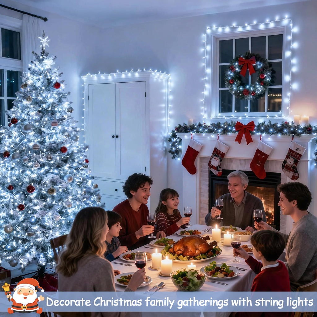JMEXSUSS 66ft 200 LED White Christmas String Lights Indoor Outdoor Plug in