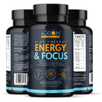 Axiom Nutrition Energy and Focus - Extra Strength 200mg Caffeine and Lions Mane Mushroom Supplement, 60 Capsules - with Alpha GPC, L-Theanine, L-Tyrosine to Support Brain Function and Concentration