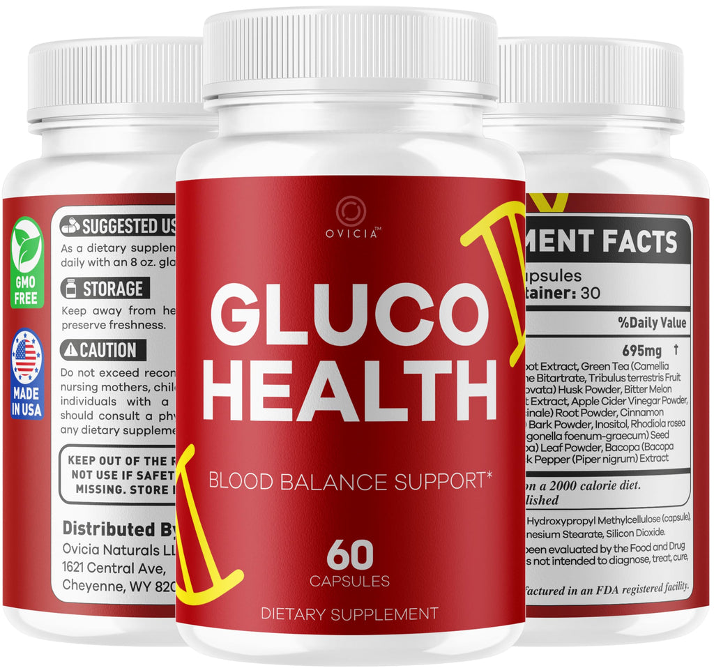 Gluco Health Capsules - GlucoHealth Support Pills Premium Plus All Natural Ingredients Advanced GlucoHealth Formula Maximum Strength for Overall Health & Wellness, 60 Capsules for 1 Month