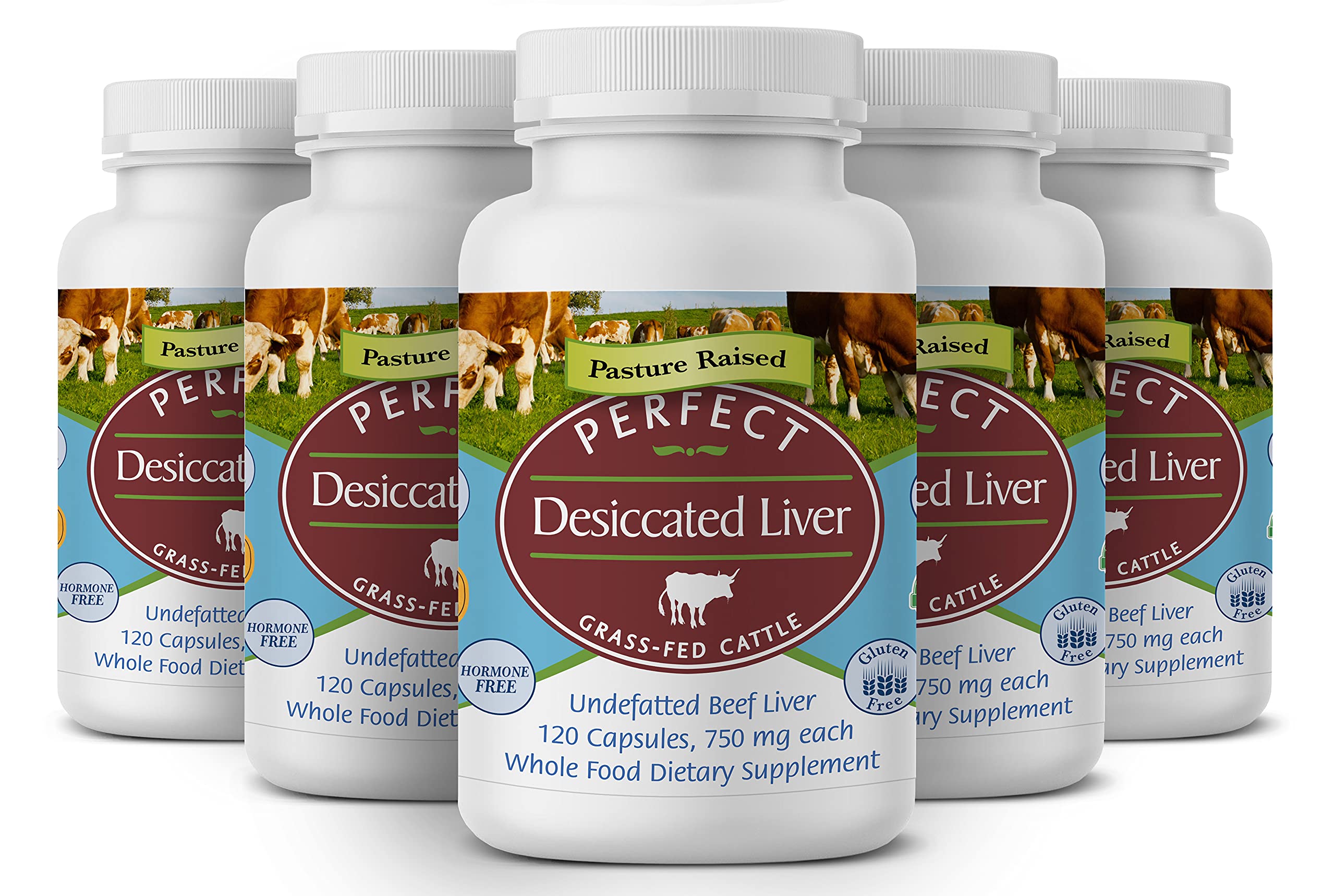 Perfect Supplements – Perfect Desiccated Liver – 120 Capsules – Undefatted Beef Liver – Natural Source of Protein, Iron, Vitamins A & B – 5 Pack