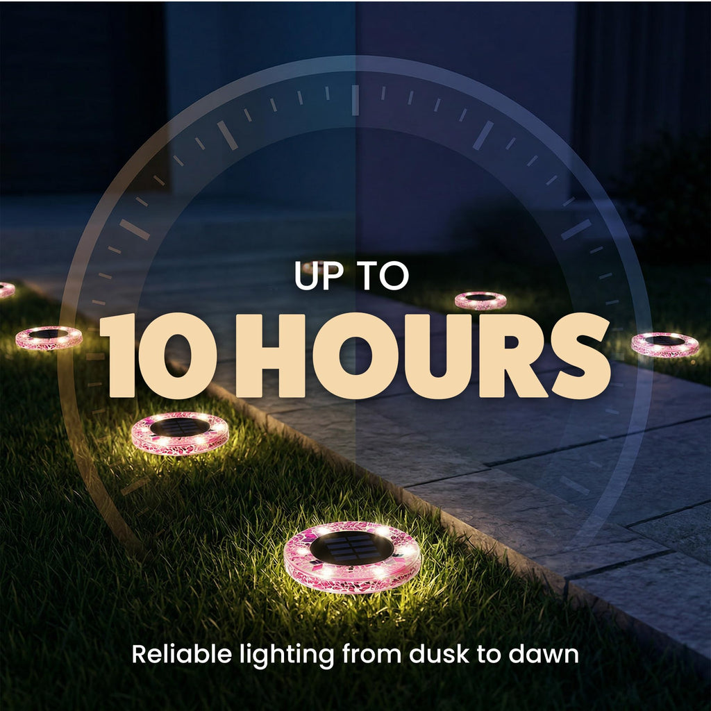 Bell+Howell 4 Pk Mosaic LED Solar Lights Outdoor Disk Pathway Lights for Landscape, Yard, Driveway, Patio, Walkway Path, Dusk to Dawn Sensors - Rose Pink