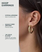 PAVOI CZ Chunky Hoop Earrings for Women, Yellow Gold, Size 30 Millimeters