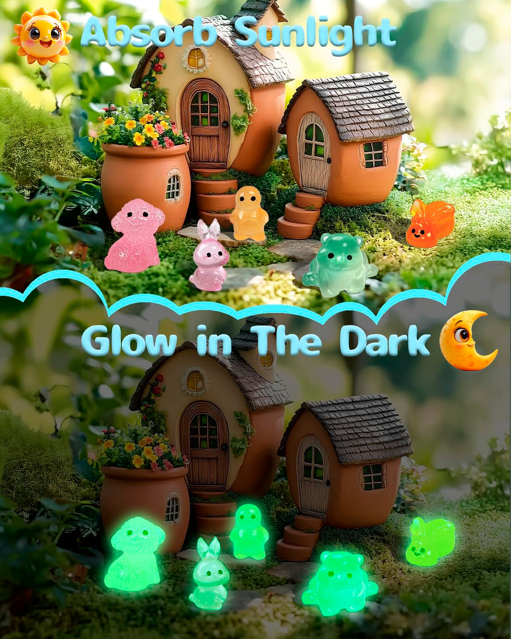 Piemow 180 Pcs Mini Resin Animals Kit, Luminous Landscape Figurines Decor