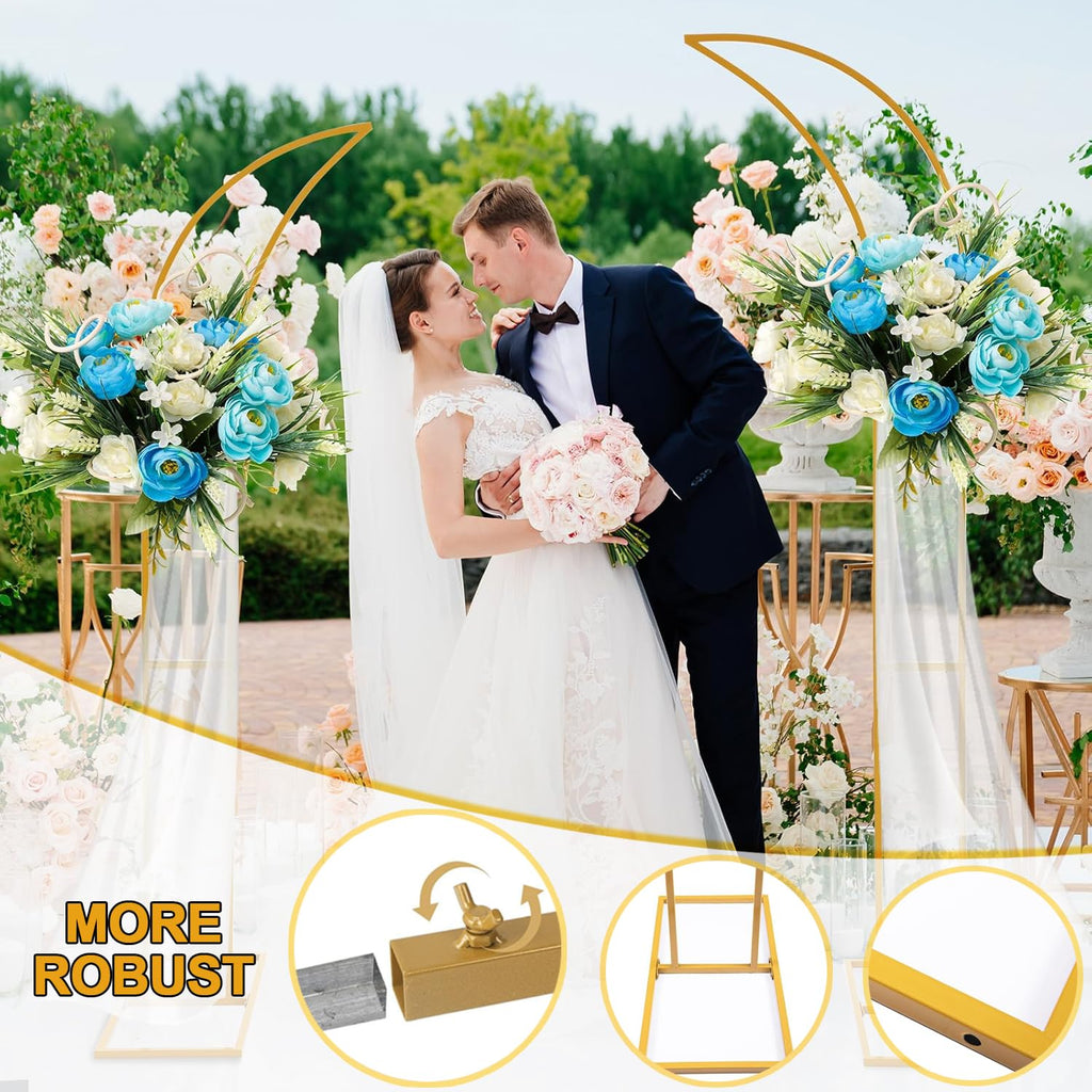 Curved Metal Wedding Arch Stand, Garden Arch Flower Stand Outdoor Indoor Use for Wedding Ceremony Birthday Anniversary Floral Stand Background Decoration 8.2FT and 6.9FT (Gold)