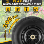 4.00-6 Flat-free Tire and Wheel, 13" Wheelbarrow Wheels and Tires with 5/8" or 3/4" Bearings 4.00-6 Solid Tires Replacement for Wheelbarrow, Gorilla Cart, Hand Trucks, Garden Carts(2 PCS)