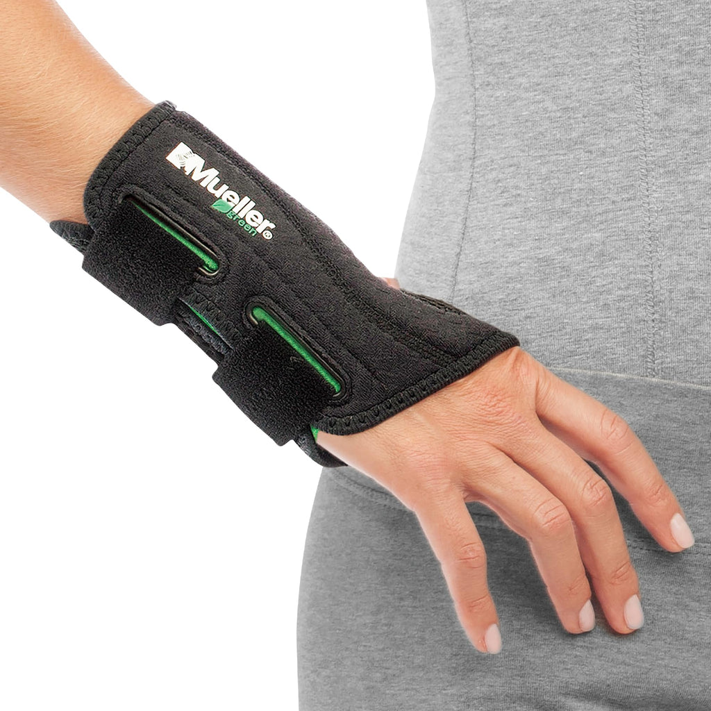 MUELLER Sports Medicine Green Fitted Wrist Brace for Men and Women, Wrist Pain Relief Support, Ideal for Carpal Tunnel, Tendonitis, Arthritis, Right Hand, Black, Small/Medium