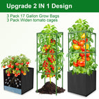 Laodier 3 Pack Tomato Cages, Square Tomato Trellis with 17 Gallon Grow Bags,47IN Tall Heavy Duty Tomato Plant Support Stakes for Garden Climbing Vegetables Flowers Fruits (Extra-Bold, 3 Pack)